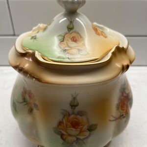 Vintage RS Prussia Biscuit Jar, Hand-Painted Porcelain with Floral Design